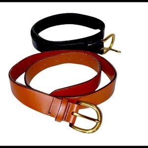 J. Crew Womens Leather Belts Lot of 2 One Black One Brown Brass Buckle XSmall